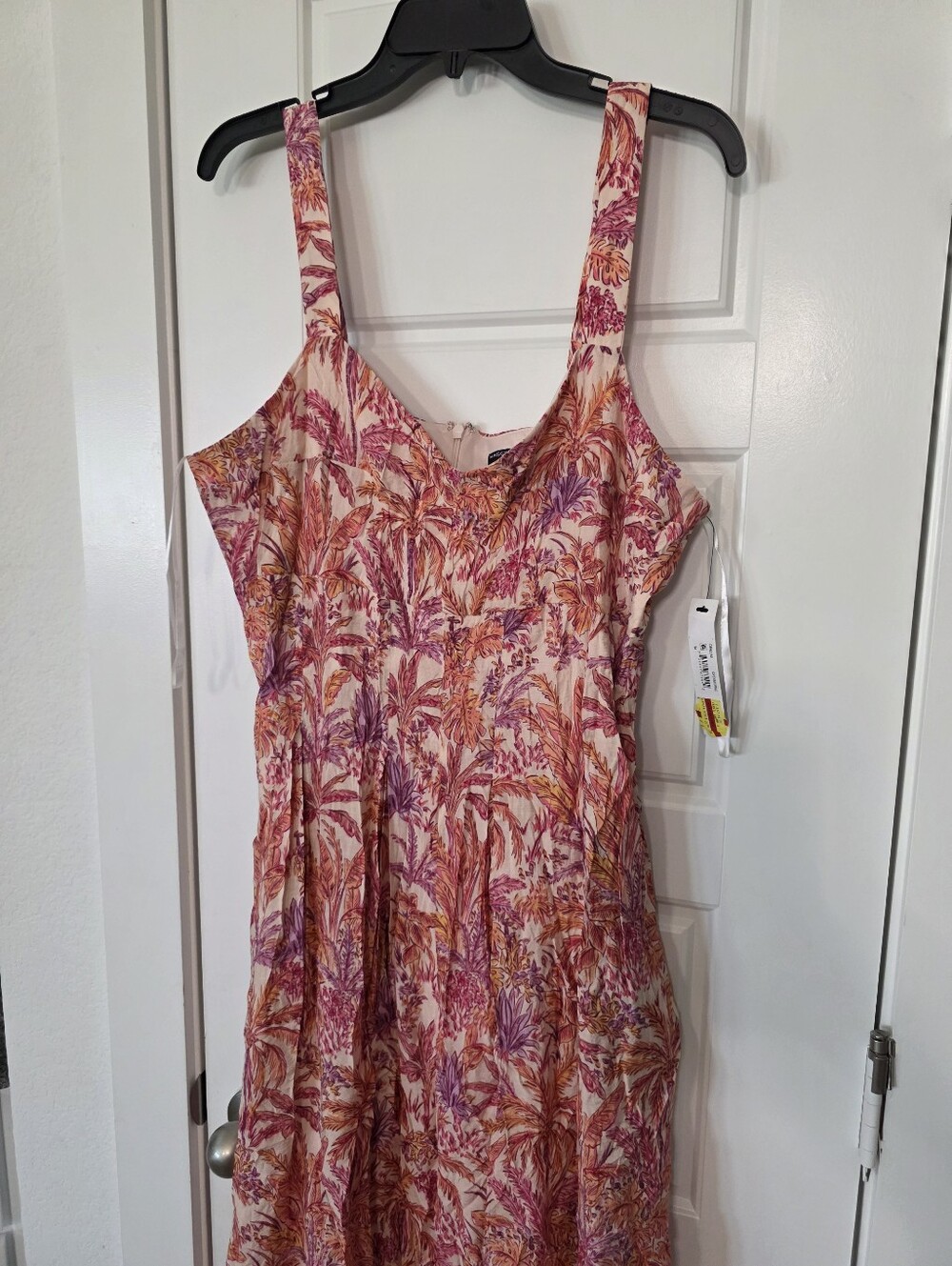 NWT Maggy London Tropical Print Midi Dress Size 14 Pink Palm Fit & Flare Sundres - Picture 4 of 12